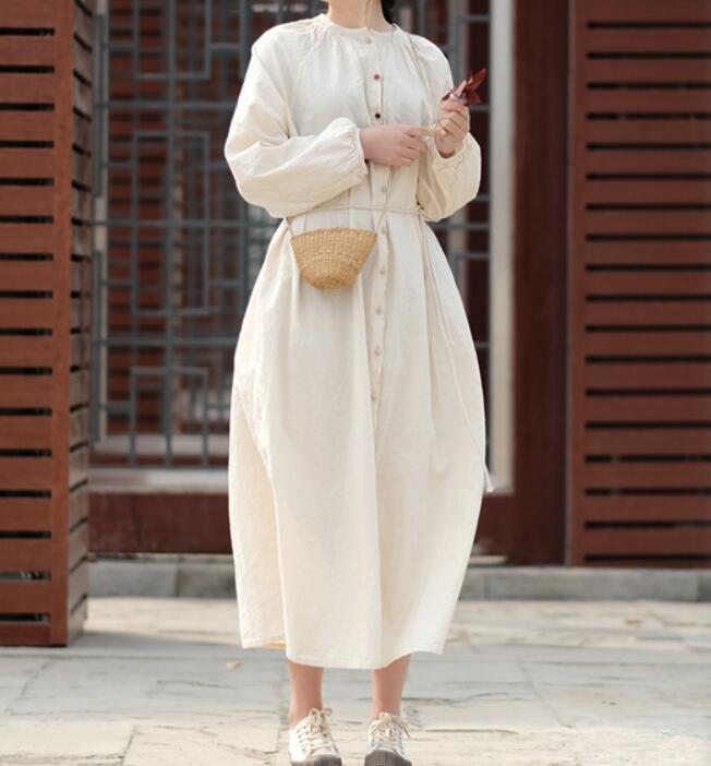 White Linen Long Sleeve Dress Loose Women Dress SJP9201229 VPPBUY shop