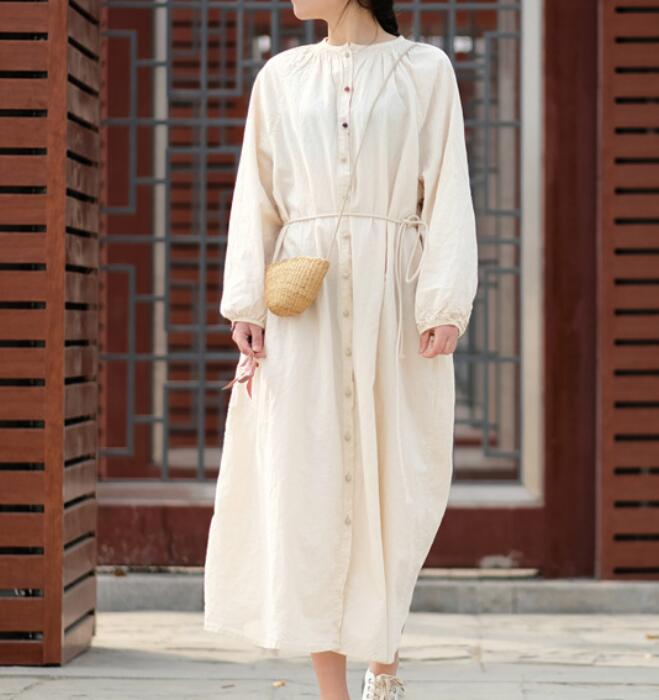 White Linen Long Sleeve Dress Loose Women Dress SJP9201229 VPPBUY shop