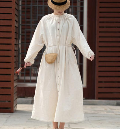 White Linen Long Sleeve Dress Loose Women Dress SJP9201229 VPPBUY shop