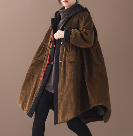 Corduroy Spring Women Casual Padded Coat Loose Hooded A line Parka Plus Size Coat Jacket VPPBUY shop