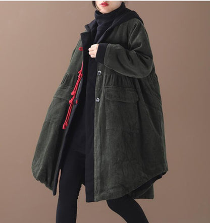 Corduroy Spring Women Casual Padded Coat Loose Hooded A line Parka Plus Size Coat Jacket VPPBUY shop