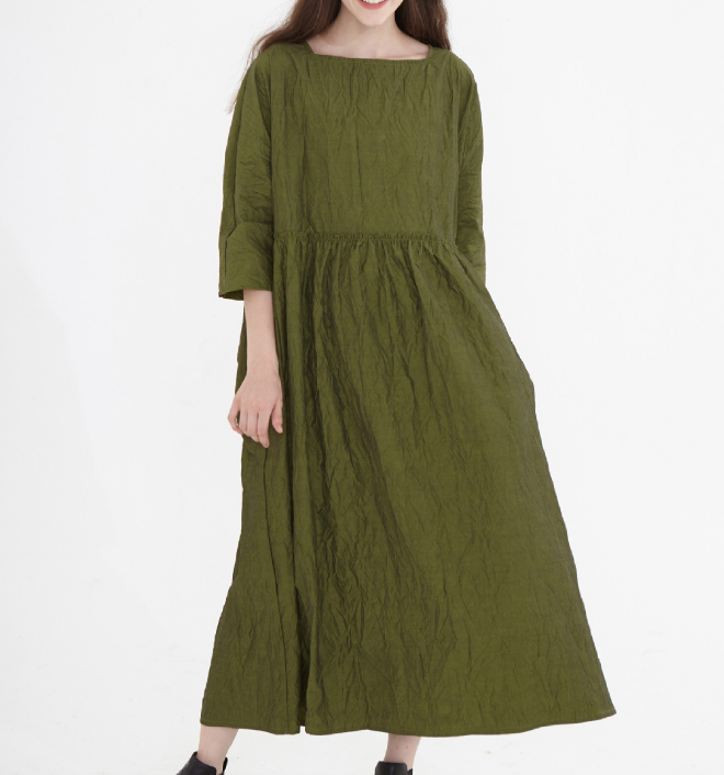 Army Green Linen Cotton  Women Dress SJ9201229 VPPBUY shop