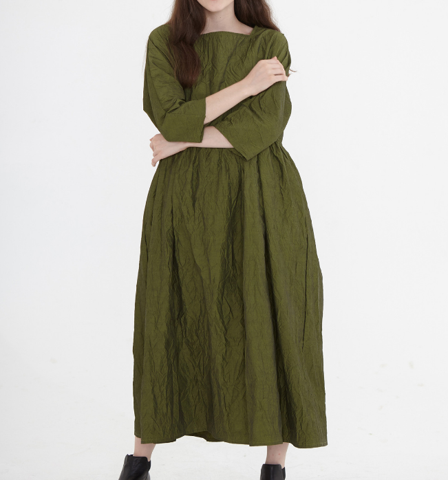 Army Green Linen Cotton  Women Dress SJ9201229 VPPBUY shop