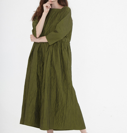 Army Green Linen Cotton  Women Dress SJ9201229 VPPBUY shop