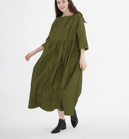 Army Green Linen Cotton  Women Dress SJ9201229 VPPBUY shop