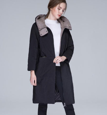 Black Winter Loose Duck Down Jackets Hooded Warm Women Long Down Coat VPPBUY shop