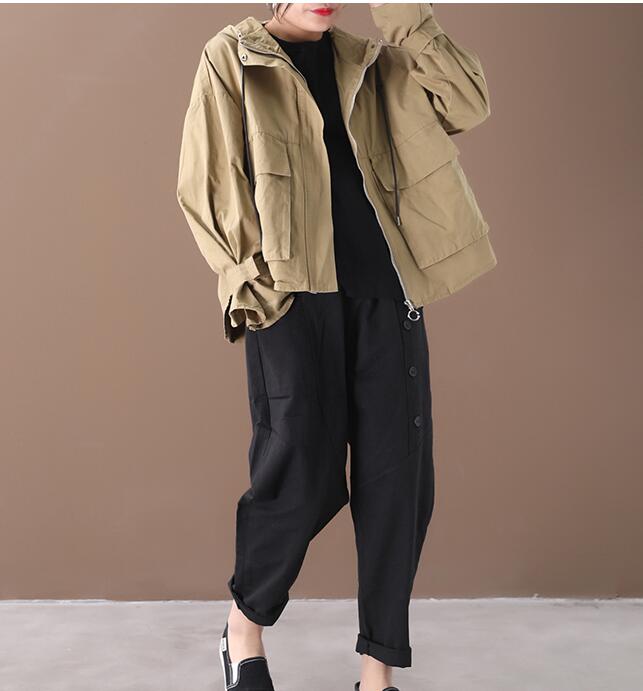 Draw String Hooded Loose Short Casual Coat A line Parka Plus Size Coat Jacket VPPBUY shop