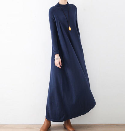 High Collar Loose Cotton Knit Long Dresses Plus Size AMT962328 VPPBUY shop