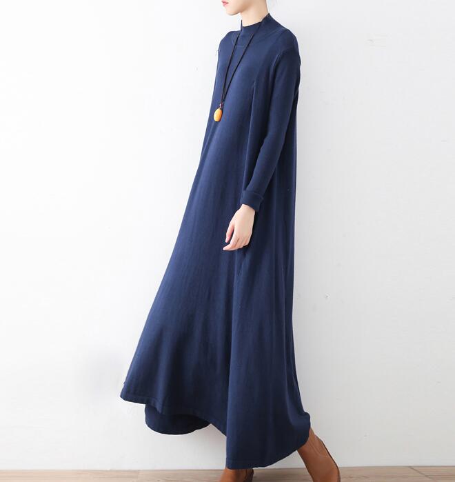 High Collar Loose Cotton Knit Long Dresses Plus Size AMT962328 VPPBUY shop