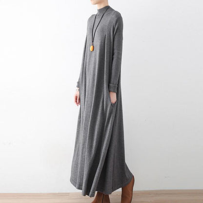 High Collar Loose Cotton Knit Long Dresses Plus Size AMT962328 VPPBUY shop