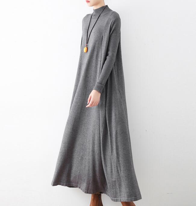 High Collar Loose Cotton Knit Long Dresses Plus Size AMT962328 VPPBUY shop