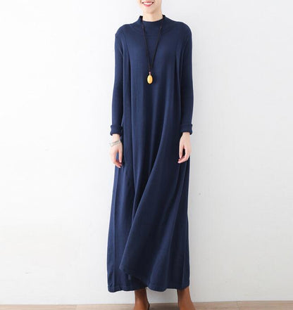 High Collar Loose Cotton Knit Long Dresses Plus Size AMT962328 VPPBUY shop