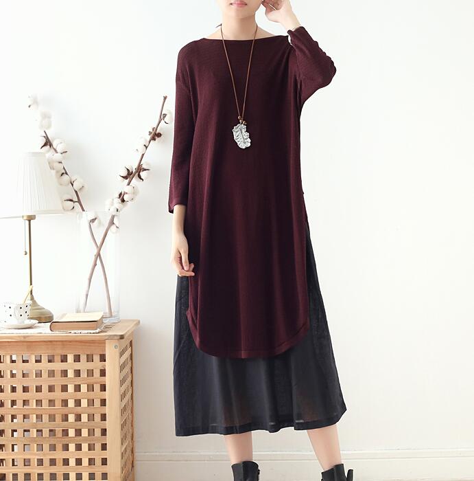 Knit Linen Loose Long Dresses Plus Size AMT962328 VPPBUY shop