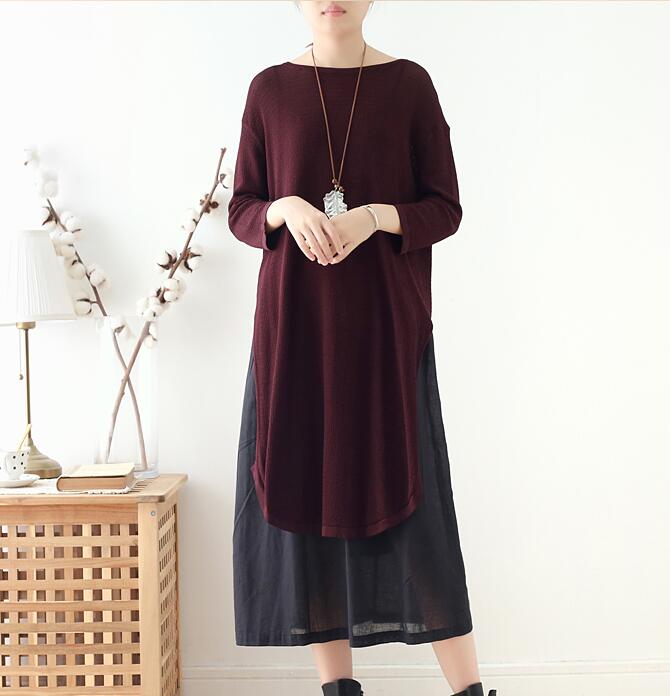 Knit Linen Loose Long Dresses Plus Size AMT962328 VPPBUY shop