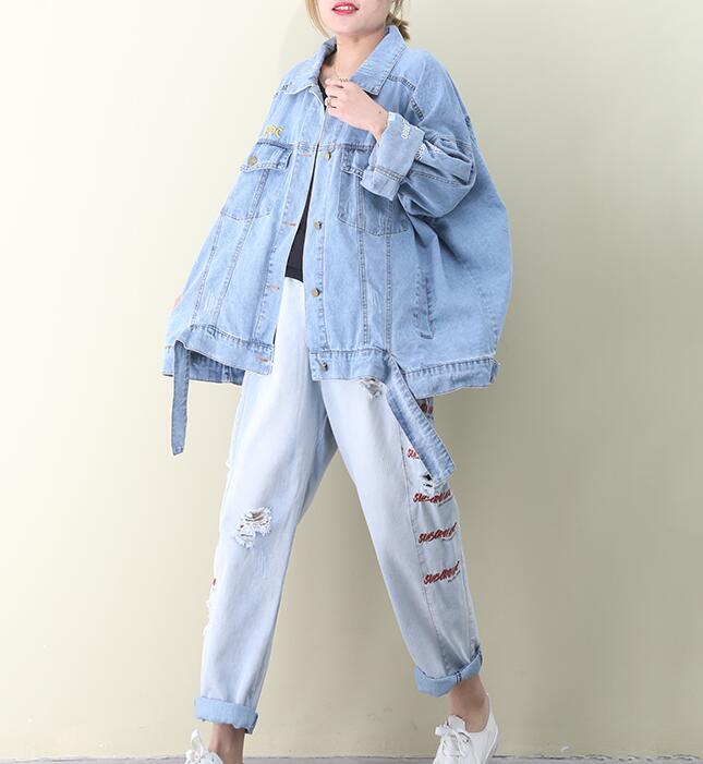 Loose Denim Short Hooded Casual Coat A line Parka Plus Size Coat Jacket VPPBUY shop