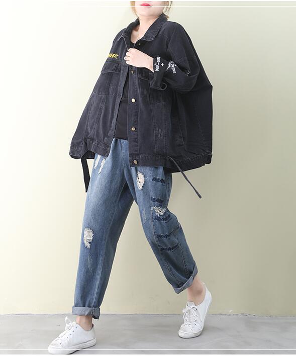 Loose Denim Short Hooded Casual Coat A line Parka Plus Size Coat Jacket VPPBUY shop