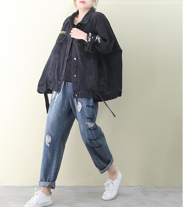 Loose Denim Short Hooded Casual Coat A line Parka Plus Size Coat Jacket VPPBUY shop