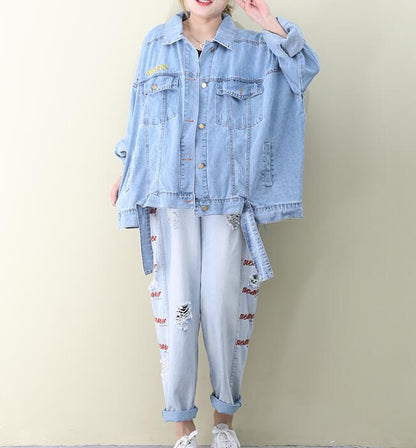 Loose Denim Short Hooded Casual Coat A line Parka Plus Size Coat Jacket VPPBUY shop