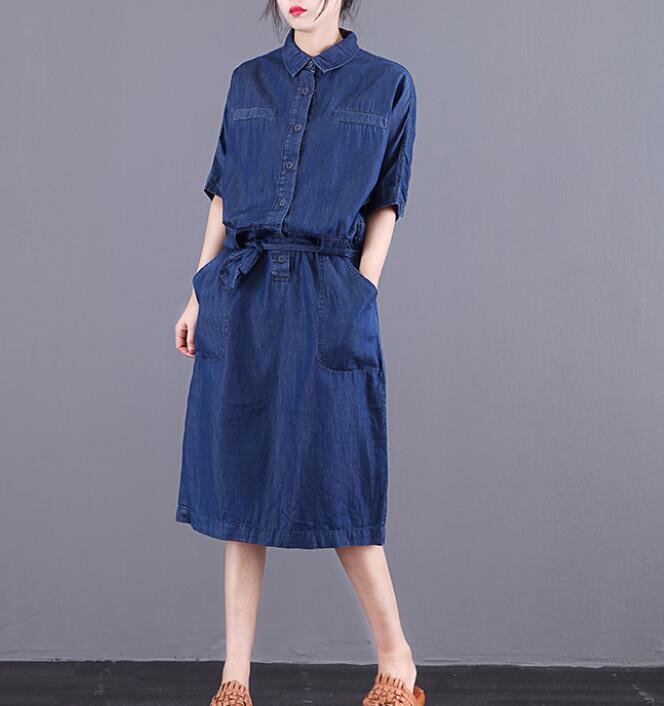 Denim Loose Long V Neck Dresses Plus Size Women Dresses VPPBUY shop