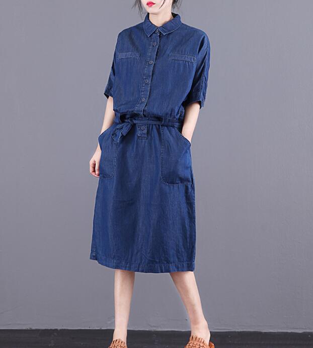 Denim Loose Long V Neck Dresses Plus Size Women Dresses VPPBUY shop