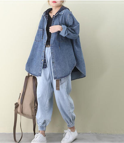 A line Slit Hooded Loose Hooded Casual Coat Parka Plus Size Coat Jacket Fake Two-piece VPPBUY shop