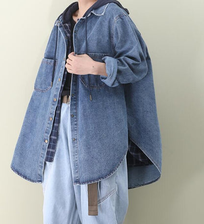 A line Slit Hooded Loose Hooded Casual Coat Parka Plus Size Coat Jacket Fake Two-piece VPPBUY shop