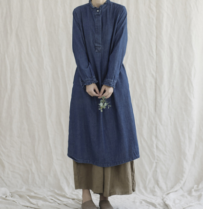 Denim Loose Long Sleeve Line Women Dress YM201229 VPPBUY shop