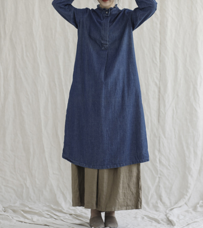 Denim Loose Long Sleeve Line Women Dress YM201229 VPPBUY shop