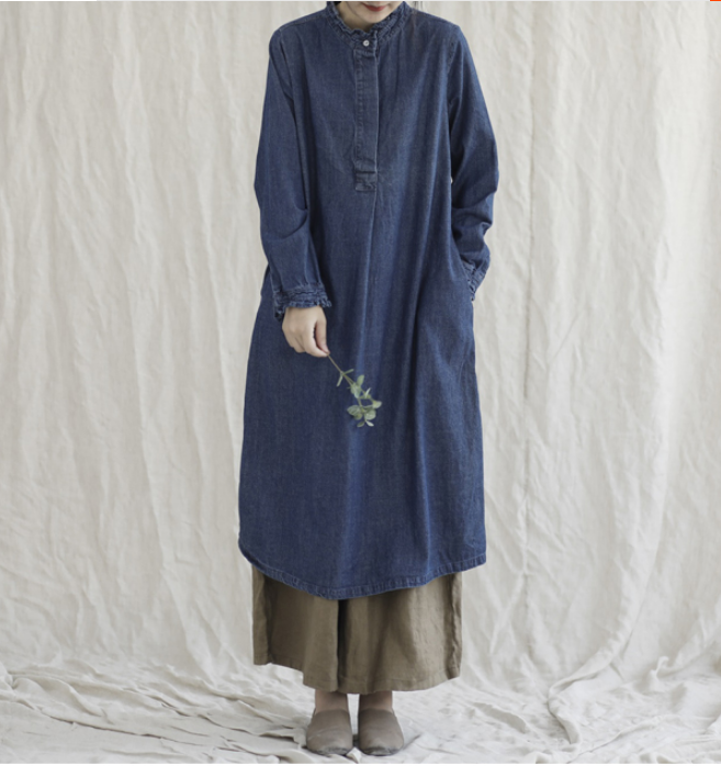 Denim Loose Long Sleeve Line Women Dress YM201229 VPPBUY shop