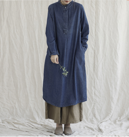 Denim Loose Long Sleeve Line Women Dress YM201229 VPPBUY shop