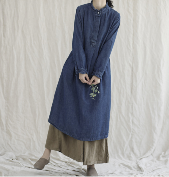 Denim Loose Long Sleeve Line Women Dress YM201229 VPPBUY shop