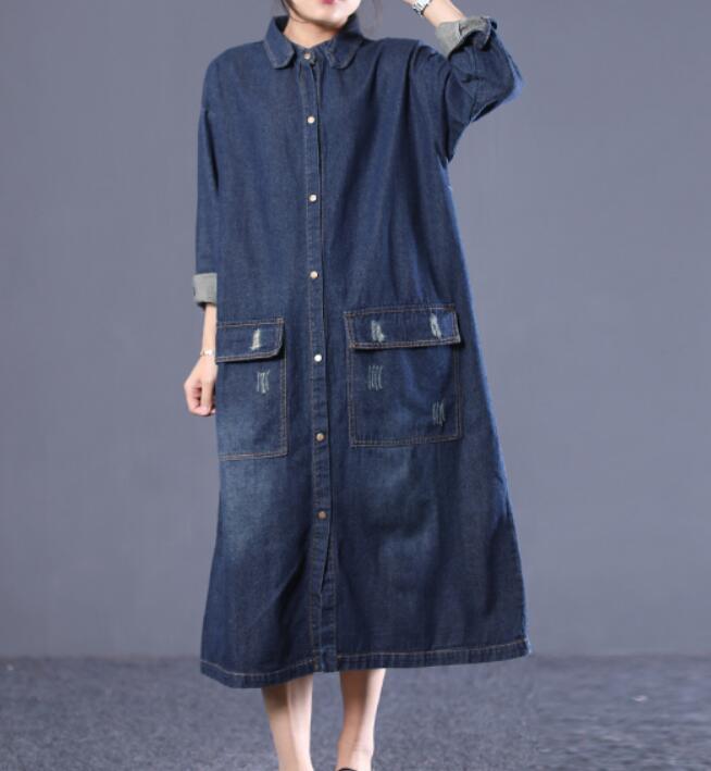 Denim Loose Women Cotton Loose Dresses Long Sleeve Women Dress YM9201229 VPPBUY shop