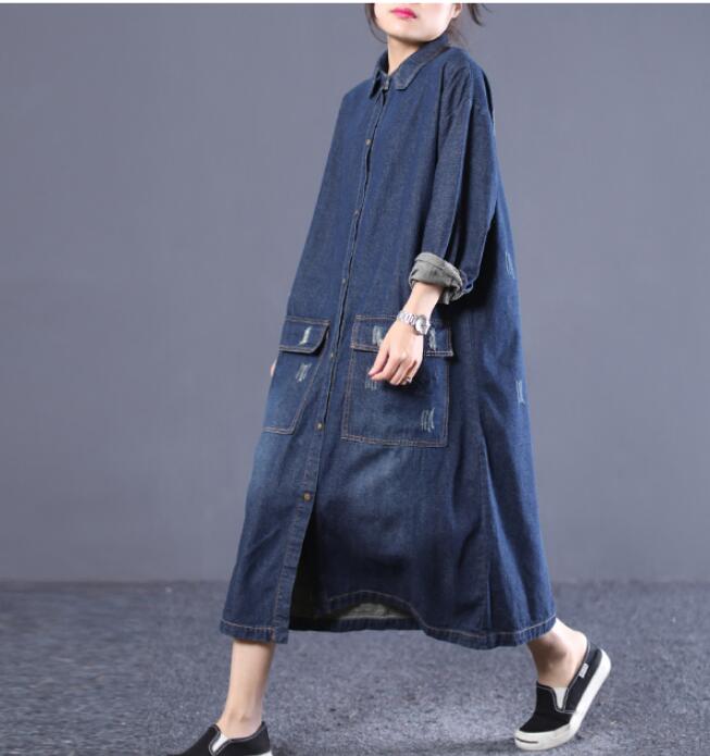 Denim Loose Women Cotton Loose Dresses Long Sleeve Women Dress YM9201229 VPPBUY shop