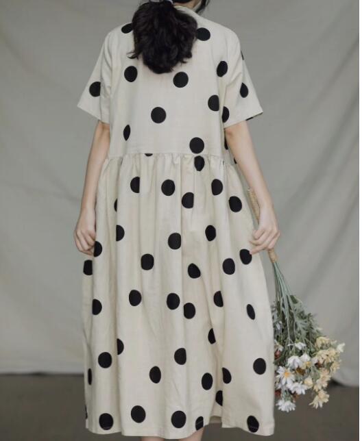 Polka Dot Loose V Neck Linen Summer Women Dresses CH9505 VPPBUY shop