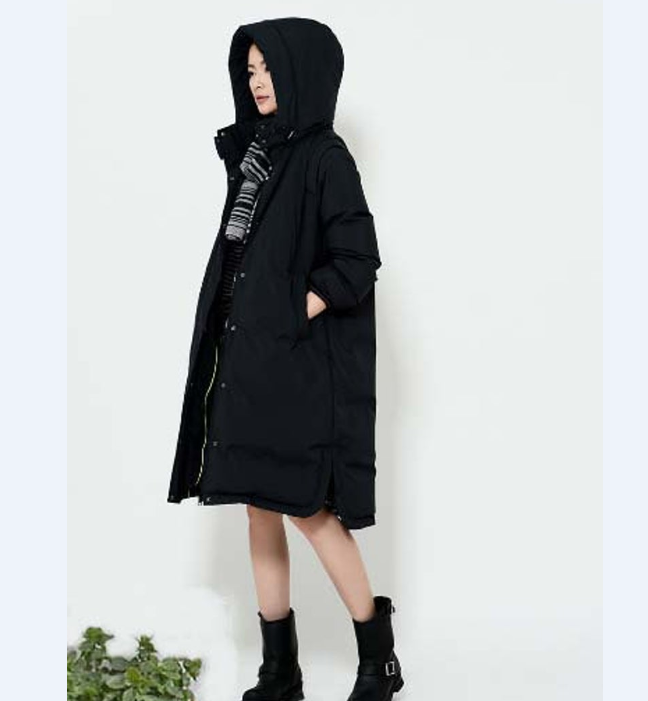 A -line Hooded Long Winter Duck Down Jacket Slit Down Jacket Women VPPBUY shop