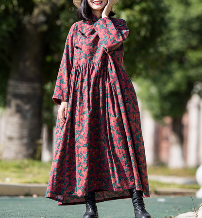 Print Long Sleeve Dresses Cotton Linen Dress Women Dress XSYCP9201229 VPPBUY shop