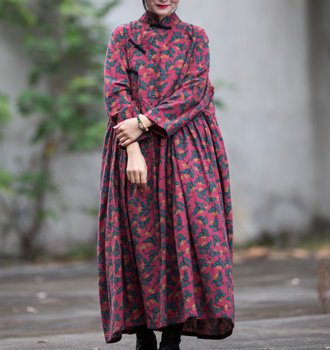 Print Long Sleeve Dresses Cotton Linen Dress Women Dress XSYCP9201229 VPPBUY shop