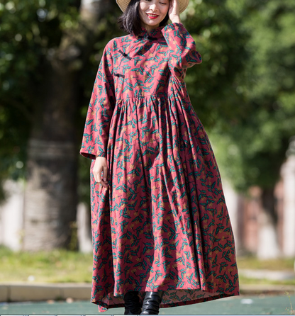 Print Long Sleeve Dresses Cotton Linen Dress Women Dress XSYCP9201229 VPPBUY shop