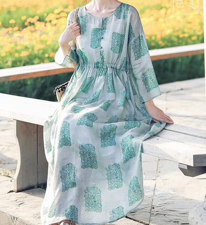 Floral Linen Long Sleeve Dress Loose Women Dress SJP9201229 VPPBUY shop