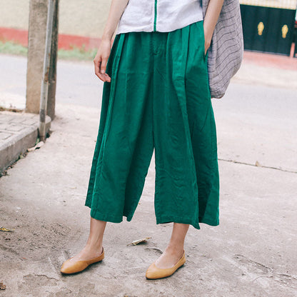 Green Linen Summer Women Casual Pants with Pockets SJ97138 VPPBUY shop