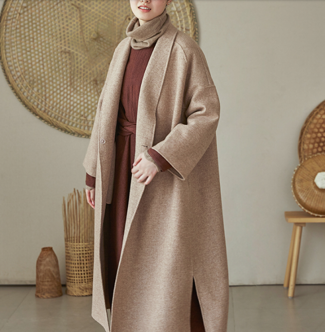 Slit Wool Coat Handmade Long Warm Long Women Wool Coat Jackets 2512 VPPBUY shop