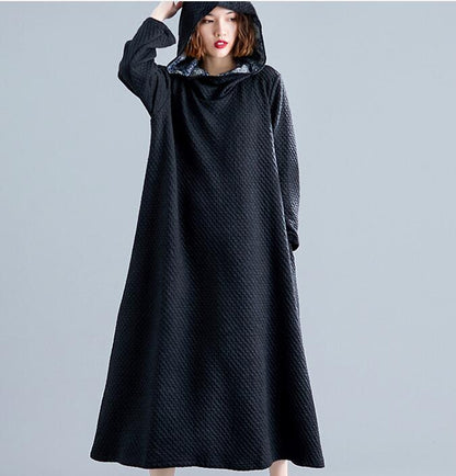 Hooded Women Linen Cotton Padded Loose Dresses Long Sleeve Women Dress YM9201229 VPPBUY shop