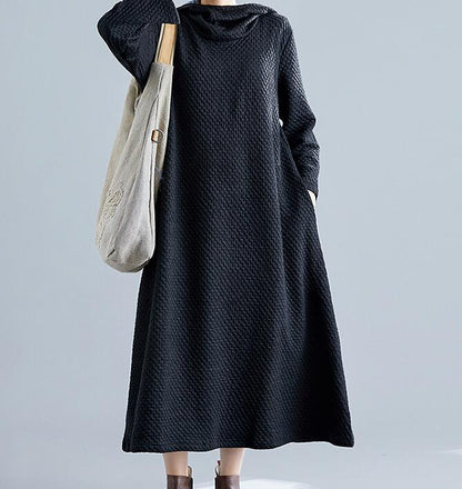 Hooded Women Linen Cotton Padded Loose Dresses Long Sleeve Women Dress YM9201229 VPPBUY shop