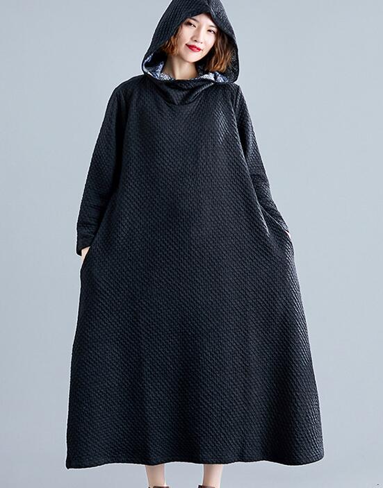 Hooded Women Linen Cotton Padded Loose Dresses Long Sleeve Women Dress YM9201229 VPPBUY shop