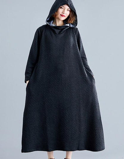 Hooded Women Linen Cotton Padded Loose Dresses Long Sleeve Women Dress YM9201229 VPPBUY shop