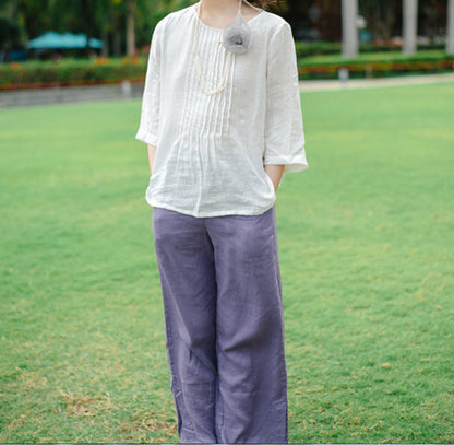 Pleated Long Sleeve Women Linen Tops 61707 VPPBUY shop