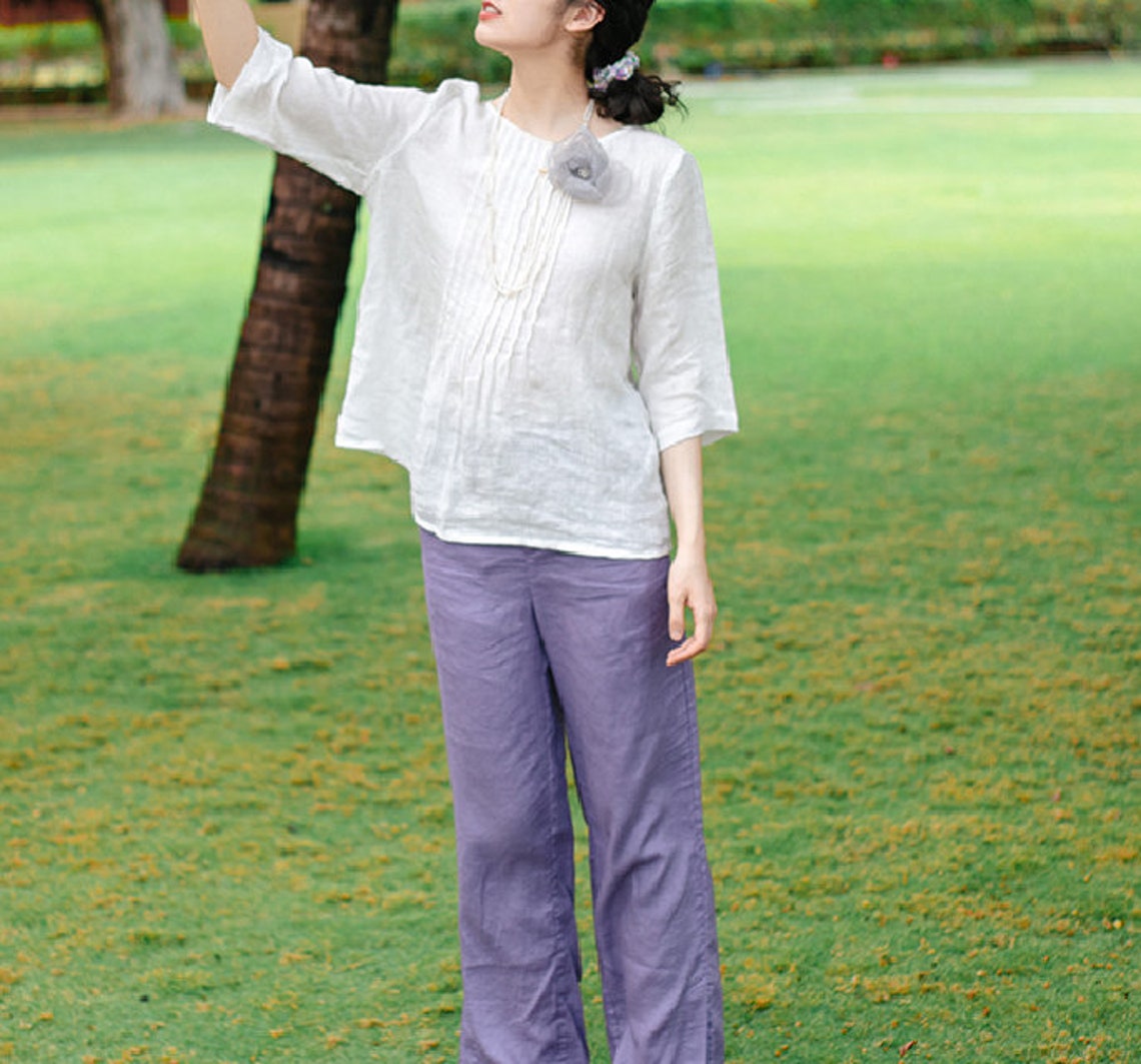 Pleated Long Sleeve Women Linen Tops 61707 VPPBUY shop