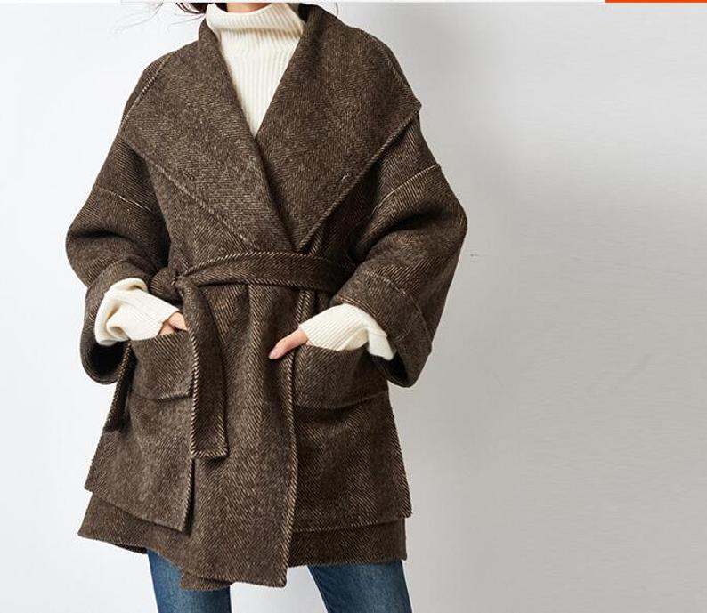 Double Face Women Coat ,Loose Wool Women Coat,Wool Coat Jacket With Waist Belt  10959 VPPBUY shop