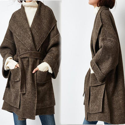 Double Face Women Coat ,Loose Wool Women Coat,Wool Coat Jacket With Waist Belt  10959 VPPBUY shop