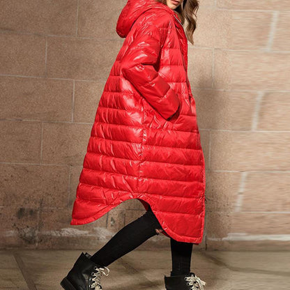 A -line Hooded Puffer Coat Long Winter Duck Down Jacket Loose Down Jacket Women 23220 VPPBUY shop